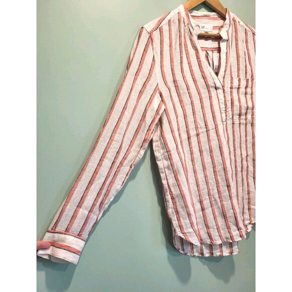 New 100% Linen Long Sleeve V Neck Pop Over Tunic Top Stripe Gap Sz S - Picture 3 of 7